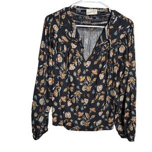 Universal Thread Blouse Women's Small V-Neck Floral Printed Long Sleeve Boho